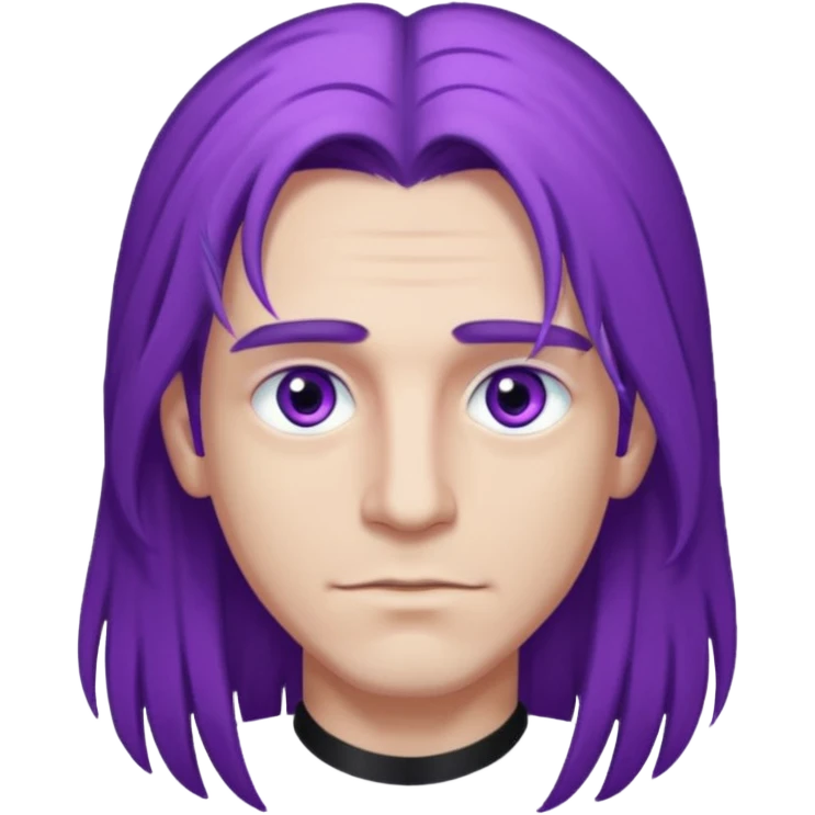 A man with long purple hair and nice long eyelashes with light purple eyes and a black shirt on emoji