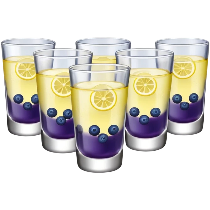 Four, shot glasses with blueberry lemon drop in them  emoji