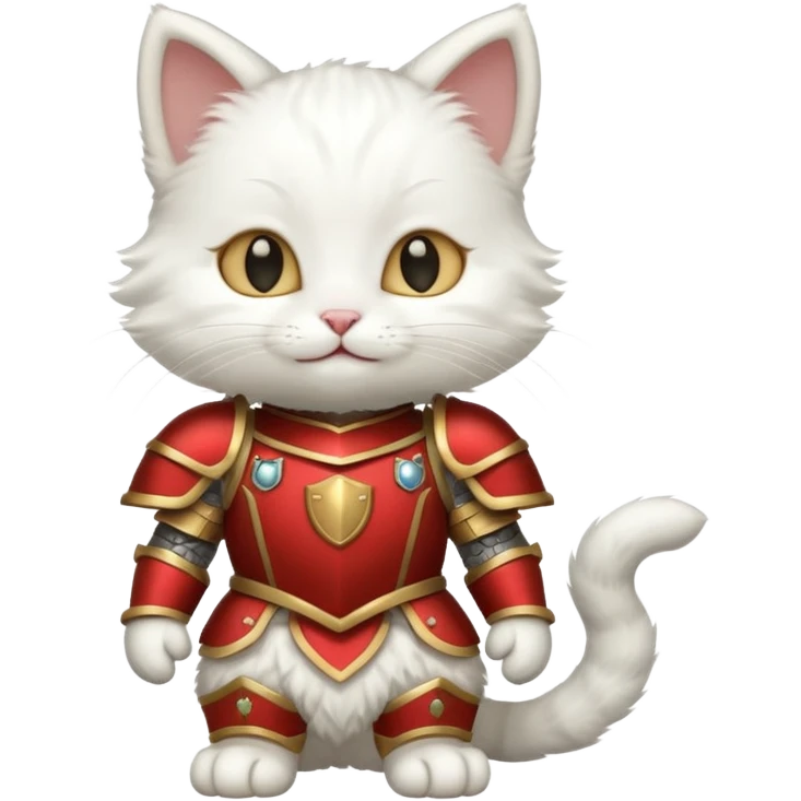 baby white cat in armor, full body, smile emoji