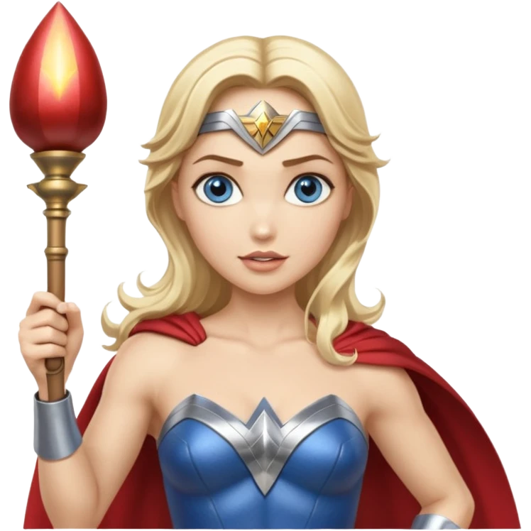 Blonde blue eyes Wonder Woman holding bell and baton emoji