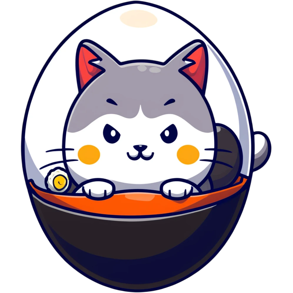 cat sitting in an egg made of sushi emoji