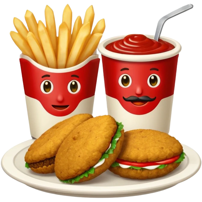 falafel and fries, with two containers with  red sauce and white sauce  emoji