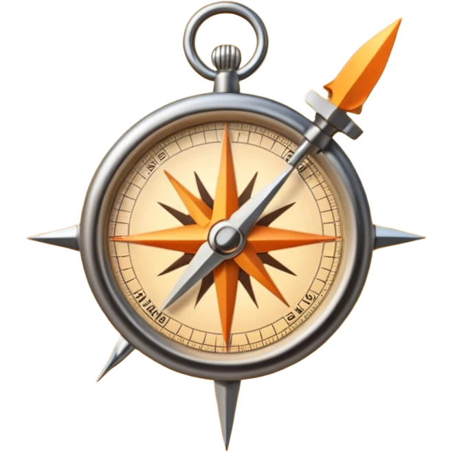 Minimalist emoji of a compass needle snapping firmly toward one direction with a soft sunrise glow behind it, symbolising decisive focus and a new disciplined beginning. Transparent background. emoji