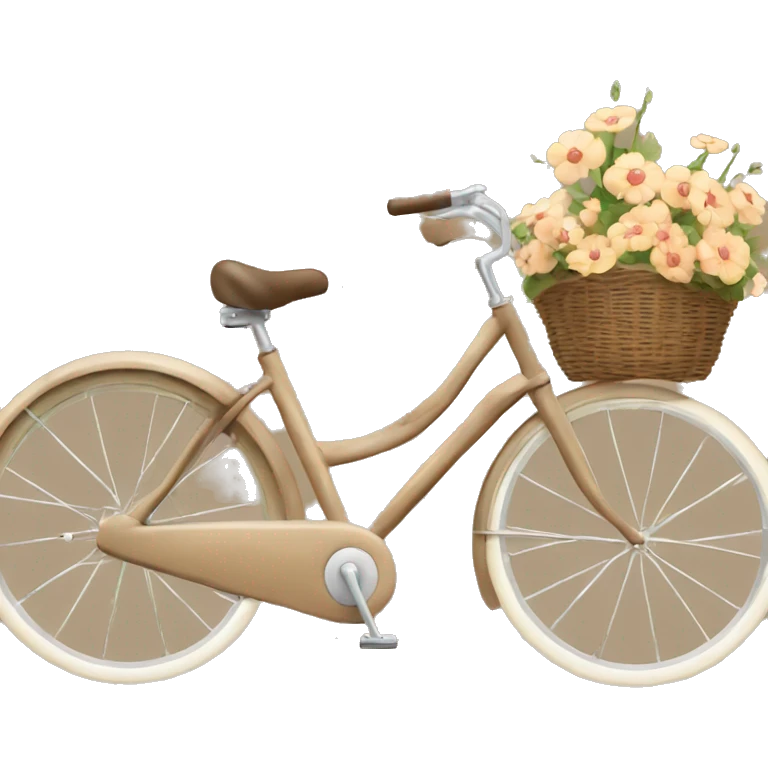 vintage light brown bike with flowers in basket emoji