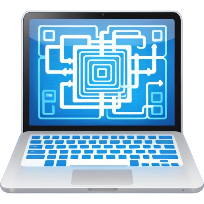 AI webflow on a computer - really complicated, sequences of squares connected to other squares emoji