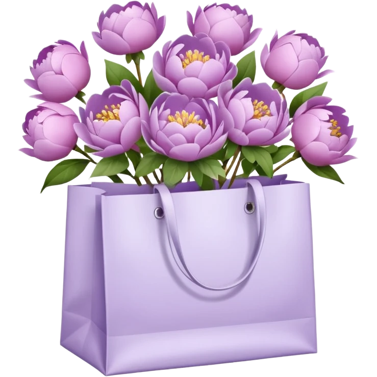 Realistic white shopping bag with lilac peonies in it emoji