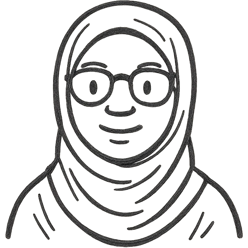 simple portrait of a black girl wearing a hijab and glasses, hand drawn icon style, no background emoji