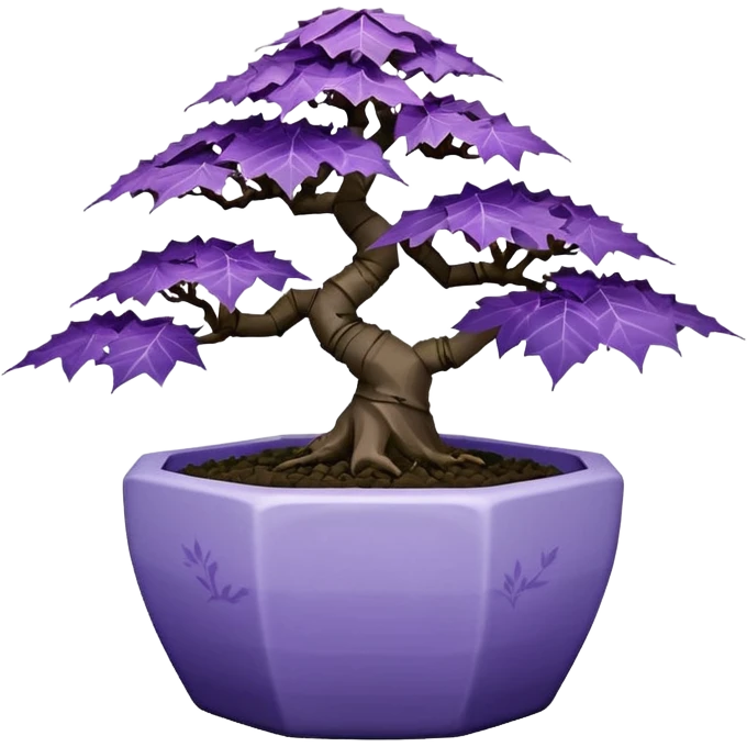  Earthenware ware small short squat cascading black violet bonsai pot plant purple lace-leaf maple tree with triangular angular multi-hexagon faceted asymmetrical originally shaped pot emoji