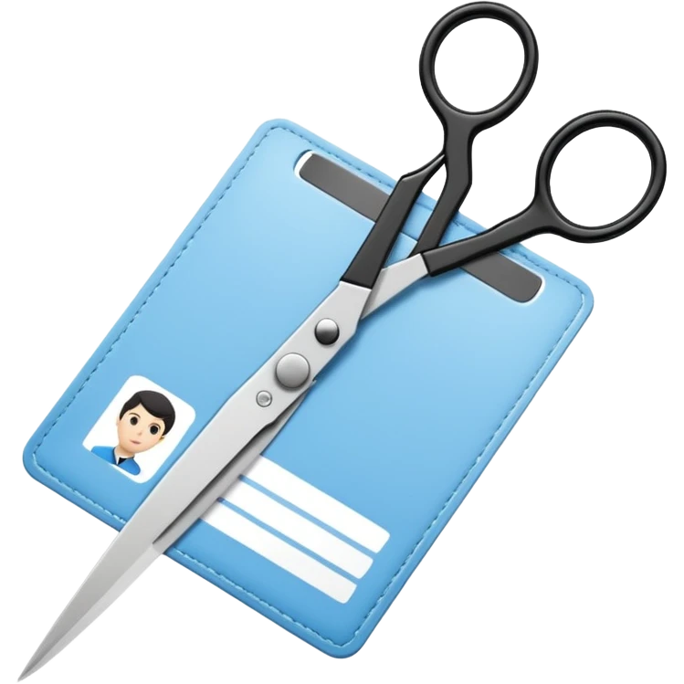 black Scissors cutting a light blue idf ID card in 2 parts .hyper realistic emoji