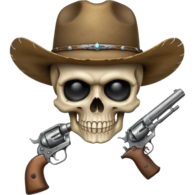 A skull with a vowboy hat and a gun emoji