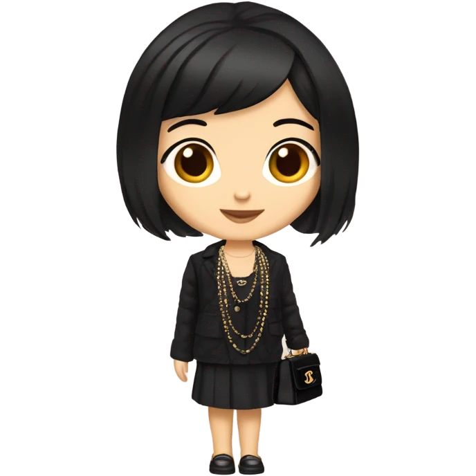 Dark hair Chanel Asian Girl with Birkin bag and Chanel necklace emoji