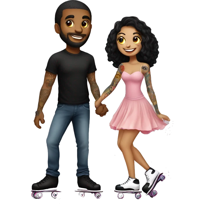 Romantic roller skating date for beautiful tattooed couple emoji