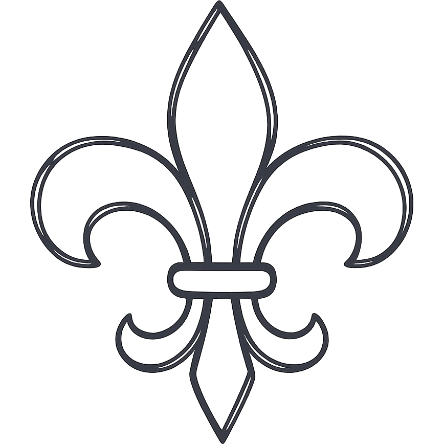 black fleur de lis icon, hand drawn, no fill emoji