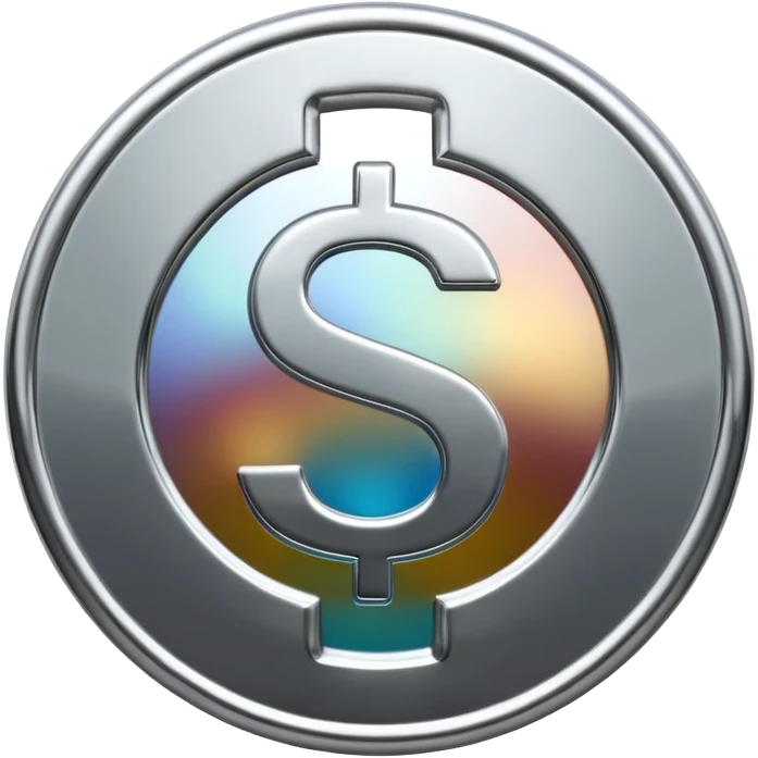 A double dollar sign emoji made of polished silver chrome, smooth metallic surface, glossy reflections, luxury swag vibe, minimal iOS emoji style, centered on white background emoji