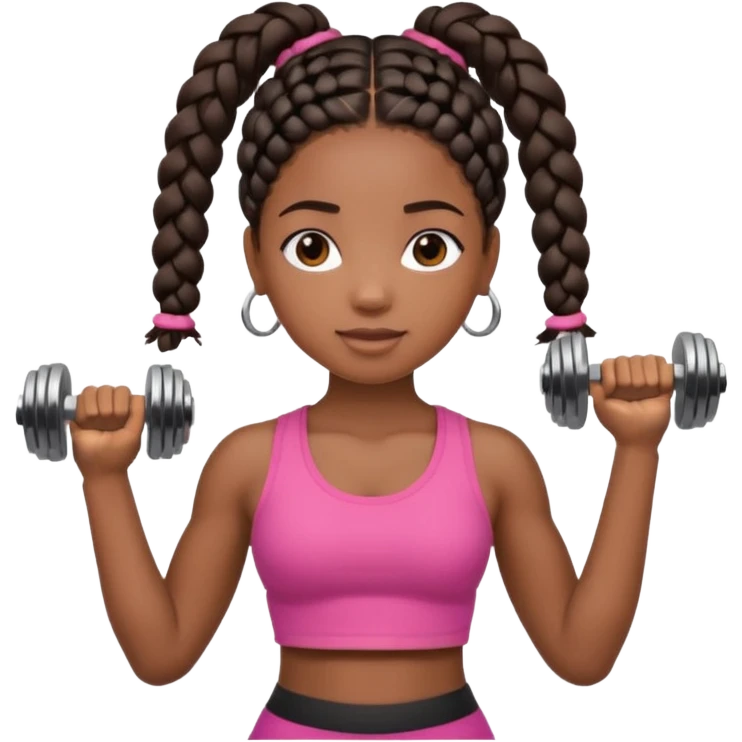 Black Girl with braids and dumbells  emoji