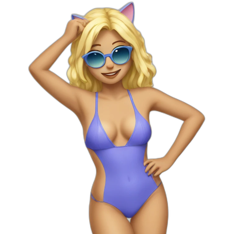 hot catgirl blonde swim suit emoji
