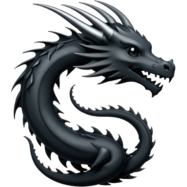 iOS sticker, minimal dragon symbol, monochrome black, dark fantasy emoji