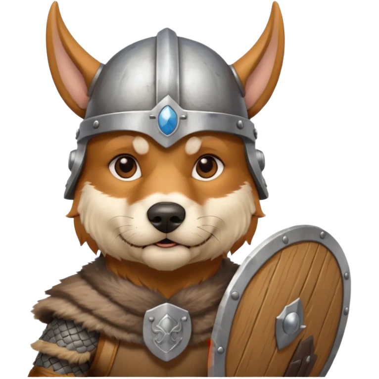 Viking Dog with silver helmet and wooden shield emoji