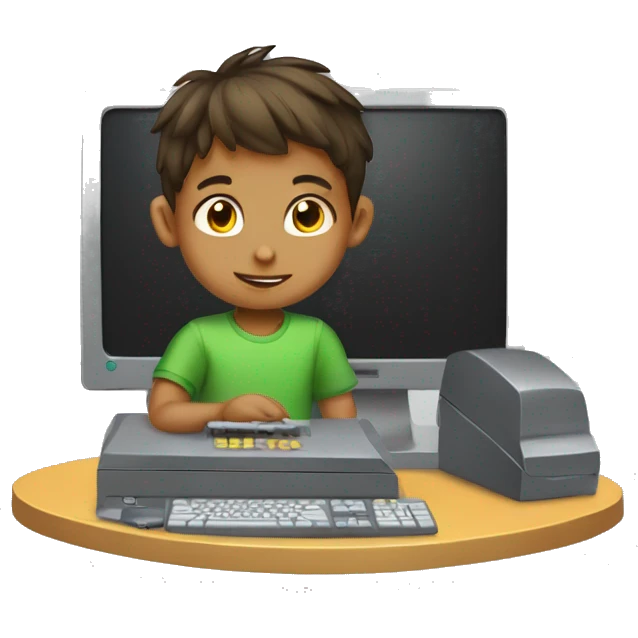 Boy kid play computer emoji