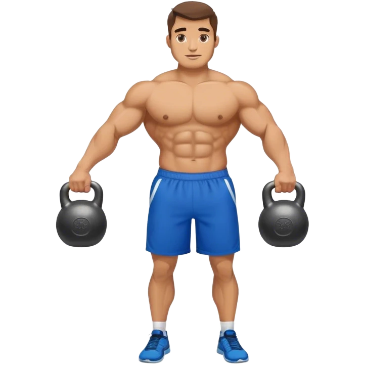 buff man with blue shorts holding kettlebell emoji