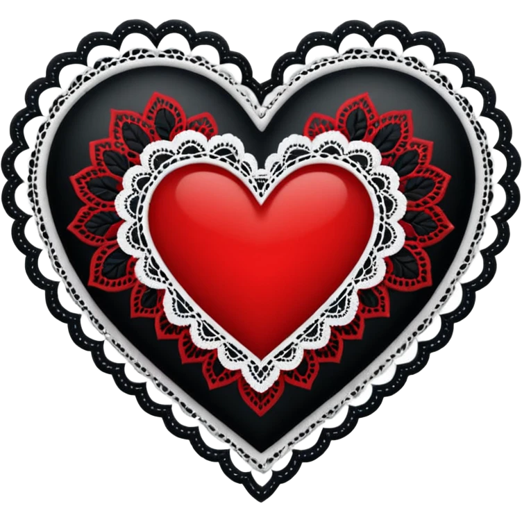 red and black heart with white lace, more black than red emoji