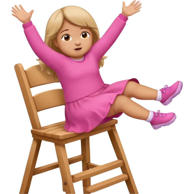 Little Girl fat but not too fat standing but falling off of a chair half in the air chair with pink clothes on standing on chair but fell off emoji