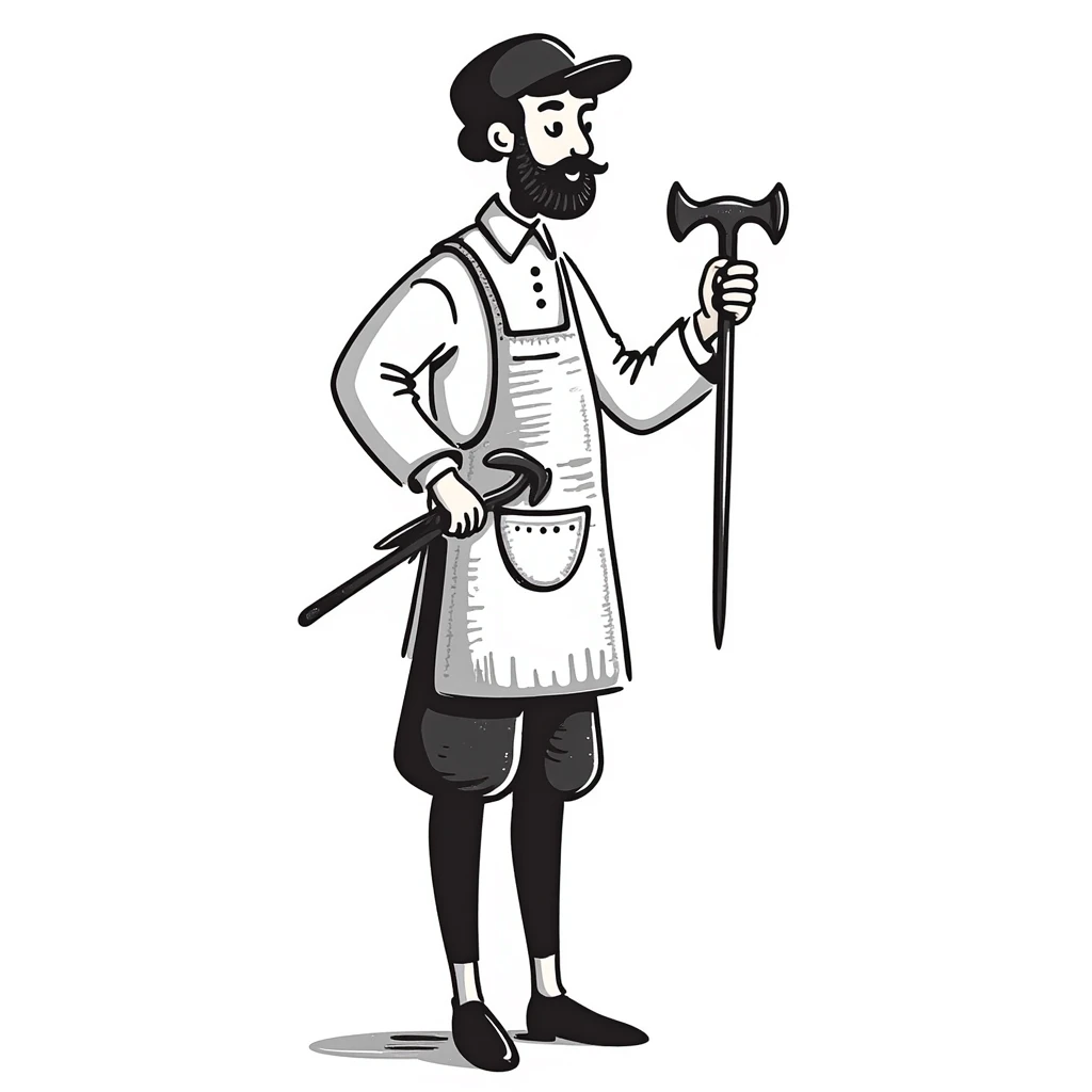 Highly detailed sketch of Victorian era English worker with rugged face, detailed period clothing with fine stitching, realistic proportions, and authentic tools emoji
