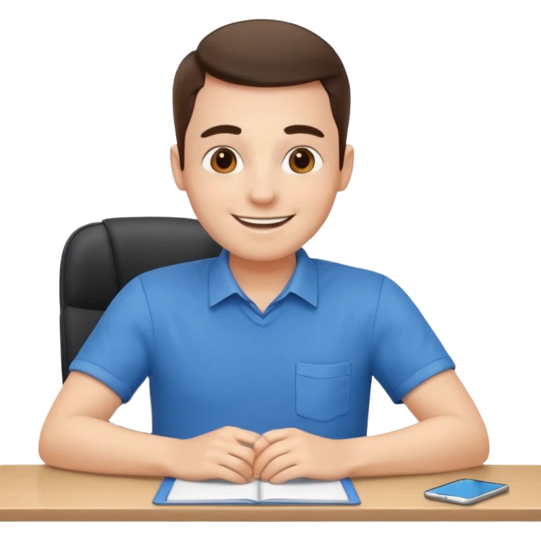happy employee sitting at a desk emoji