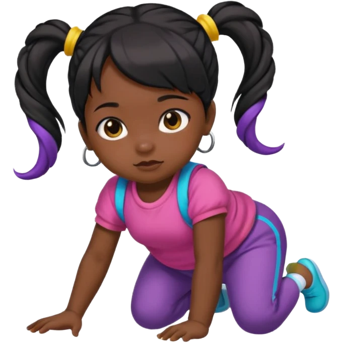 girl black twin tail baby wearing colorful clothes crawling on the floor emoji