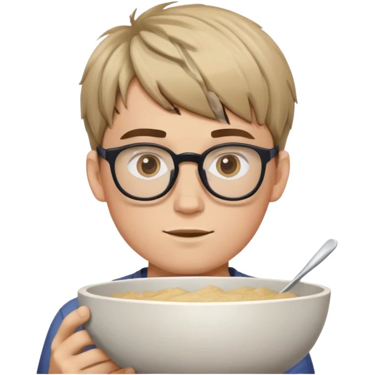 White guy in early 20s wearing glasses with a messy bowl cut emoji