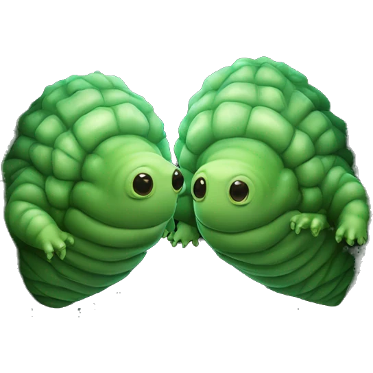 Two green tardigrades communicating via a VPN tunnel emoji