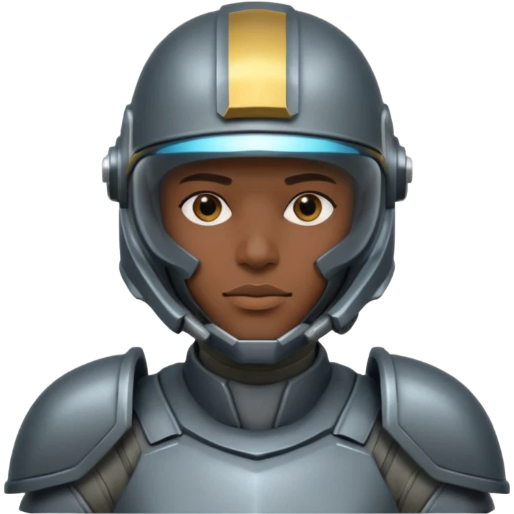 futuristic armored soldier human portrait, head and shoulders only, dark skin, strong jawline, helmet visor, sci-fi armor details, 3D cartoon, mobile game icon style, clean background, no text, no watermark
 emoji