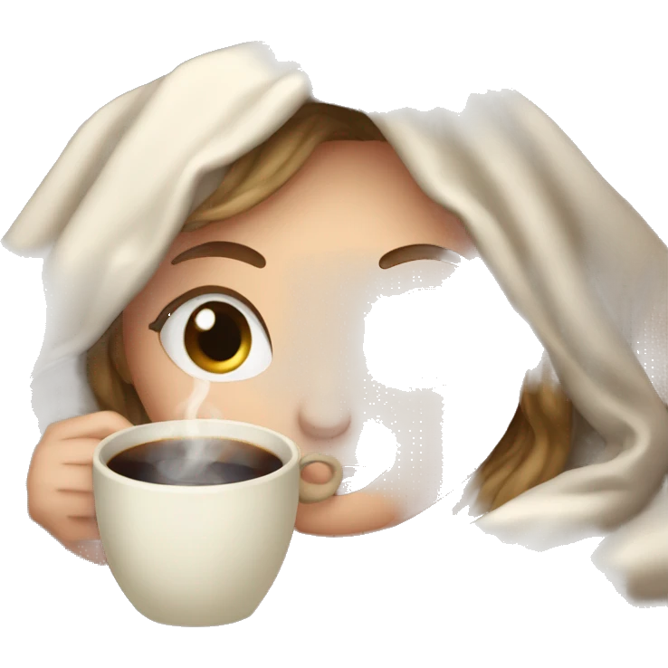 White Girl inside a blanket sipping coffee eyes closed emoji