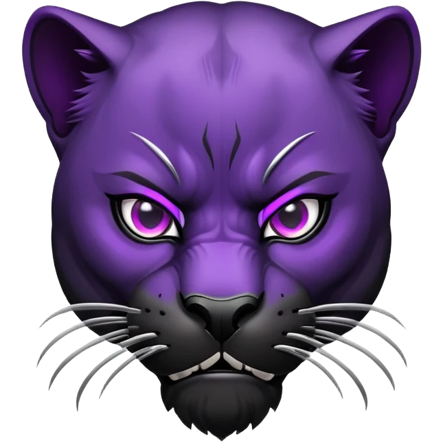 sleek black panther with bright purple eyes, angry face emoji