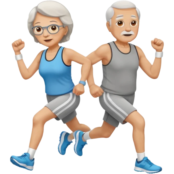 light skin grandma and grandpa work out and They have neutral colours of sport clothes emoji