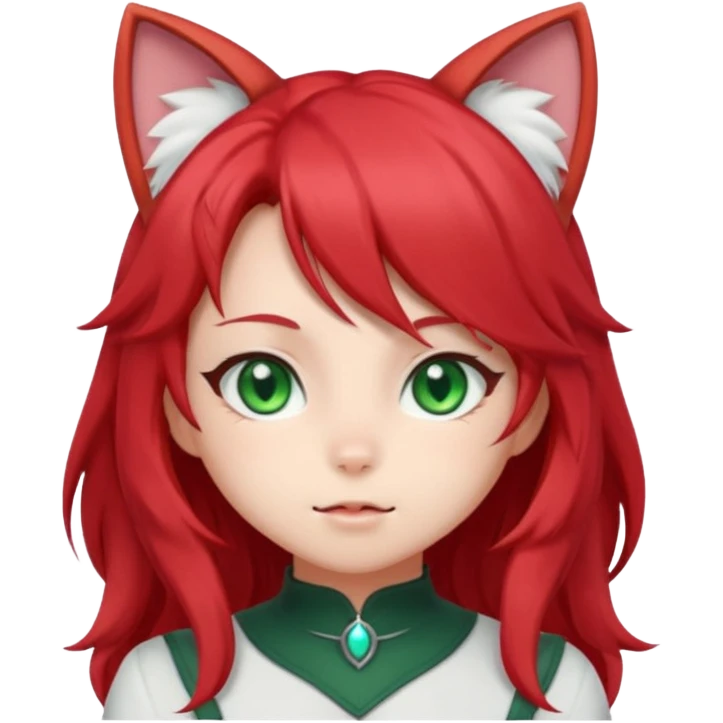 cute anime cat-girl with cat ears, red blowing hair emoji