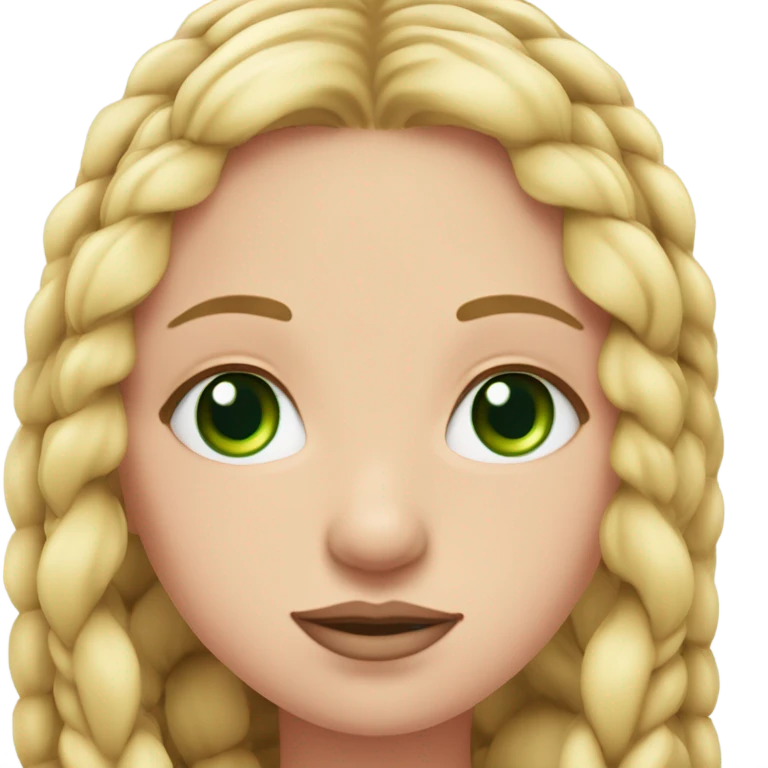Girl with long blonde braids and green eyes with two small moles next to her left eye and long eyelashes and pink full lips  emoji