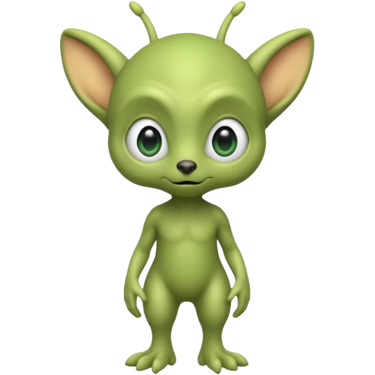 full body ...cute peacefull alien furry with 2 legs ....it has 1 eye....stands upright and looks intelligent ...wears clothing. not green..looks happy and cuddly... doesnt have eyes on face, there is a appendage coming from top of head with a single large eye emoji