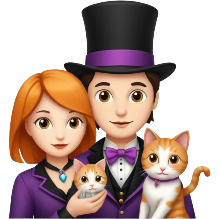 magician couple and their pet cat emoji