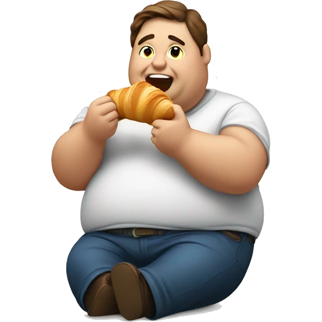 a chubby man eating a croissant emoji