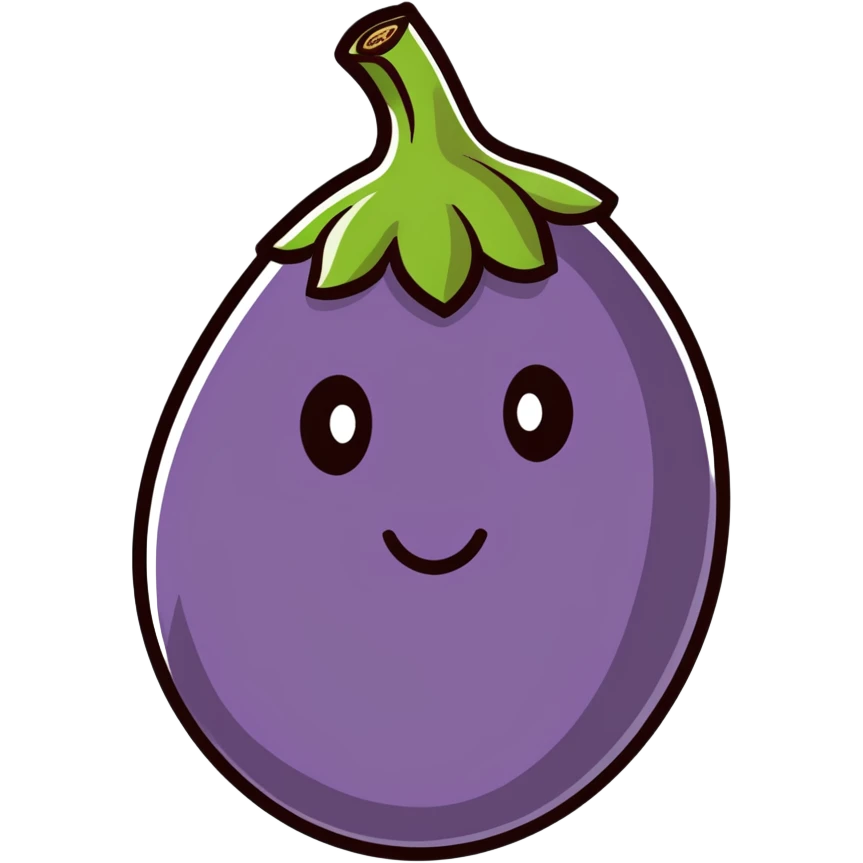 eggplant, cartoonish sticker style emoji