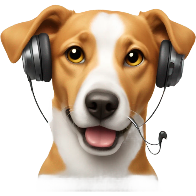 dog eating a chicken wing with earphones in emoji