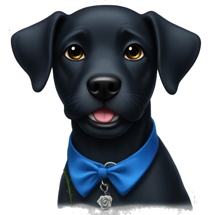Black dog holding a blue rose in his mouth emoji