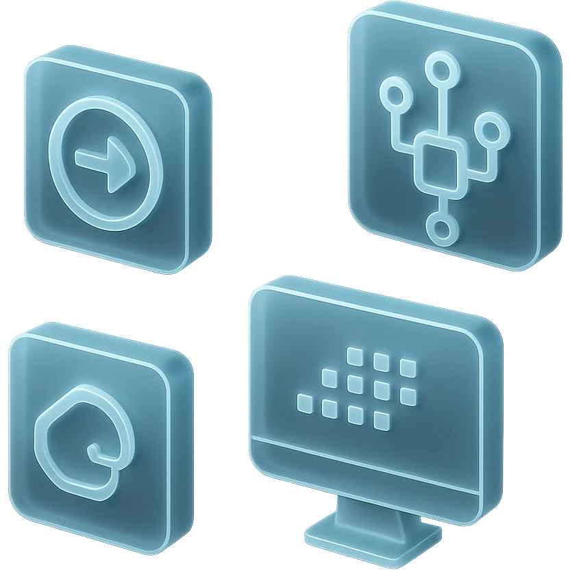 digitalization with translucent tech elements in matte glass style emoji