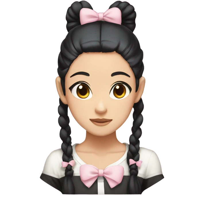 anime girl with two black pigtails and light pink bows  emoji