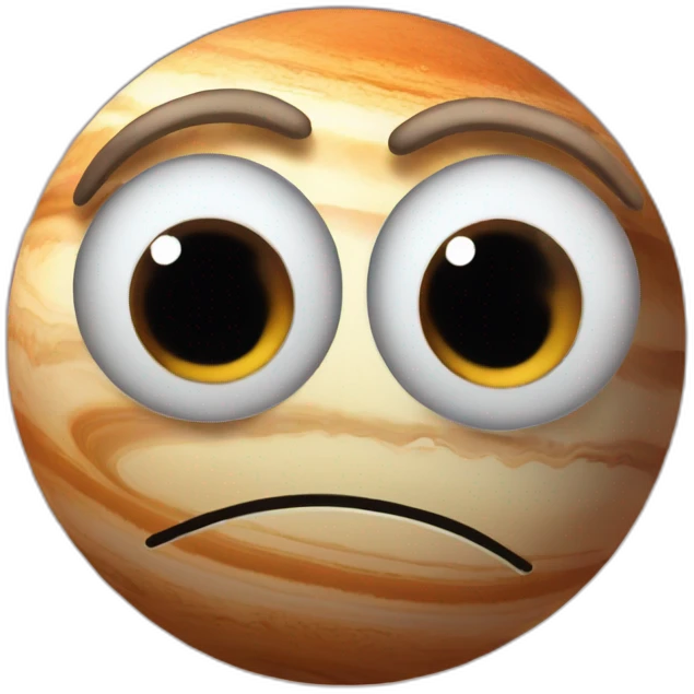 planet Jupiter with a cartoon awesome face with big thoughtful eyes emoji