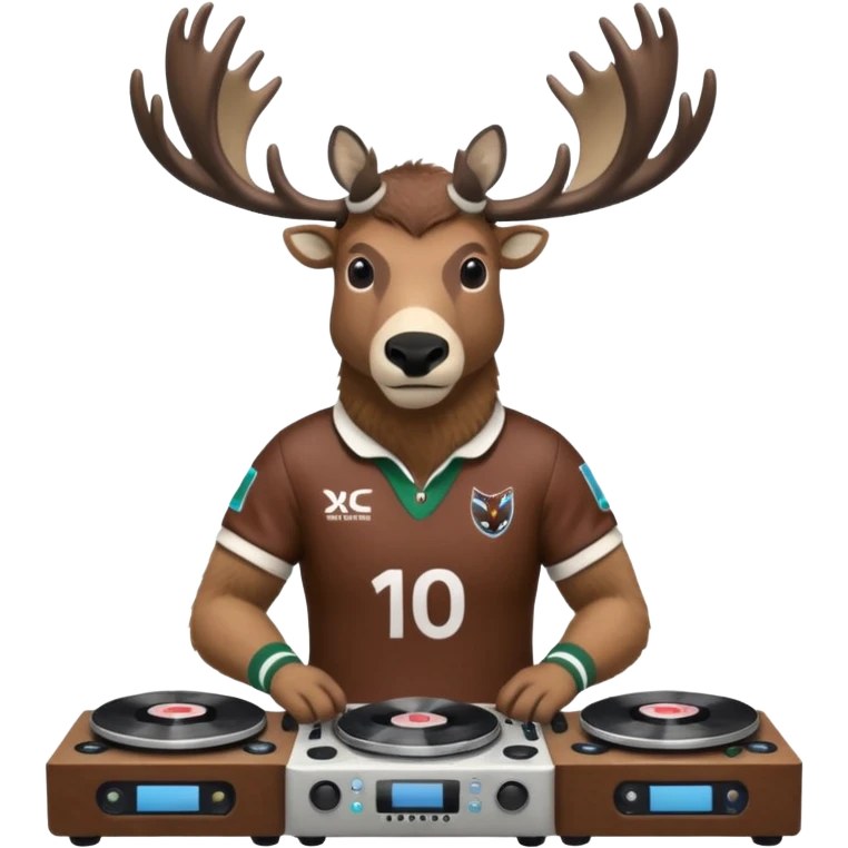 un caribou de face avec des platines de dj en bas et le maillot de bayonne rugby club emoji