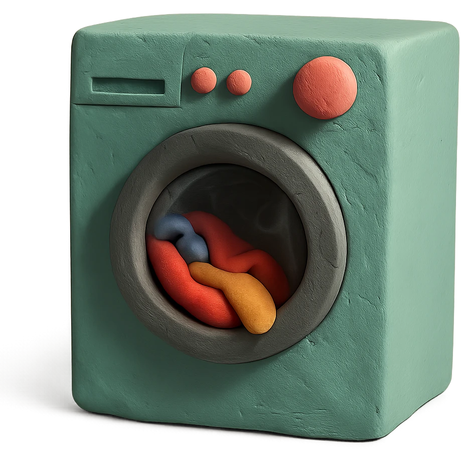 washing machine in claymation style with clothes peeking out, matte finish, soft lighting emoji