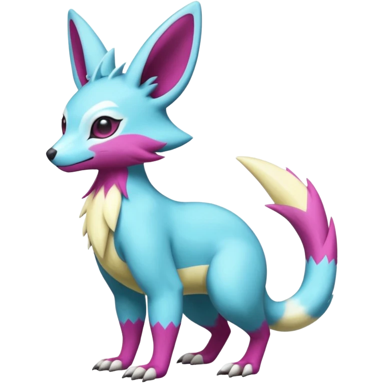 Shiny smooth silky soft Cyan-Yellowish-Magenta Minccino-Zeraora-Emolga-Vernid-Sergal-fusion-hybrid-animal-creature, full body emoji