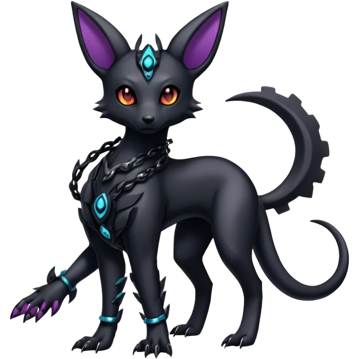 Shiny Dark Edgy Majestic Sophisticated Modern Gothic Gloomy Futuristic Cyber-Salandit-Umbreon-Delcatty-Hybrid (Full body) emoji